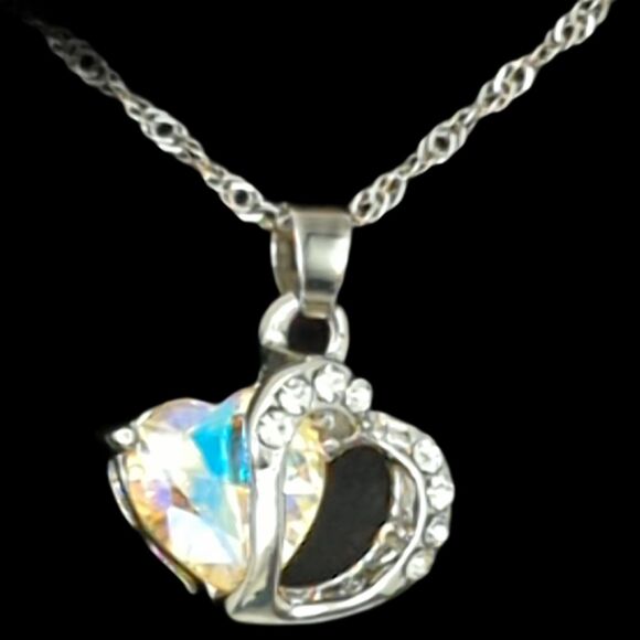 Heart Pendant Necklace – 925 Sterling Chain – Aurora Glass Crystal  (NWOT) - Picture 4 of 6